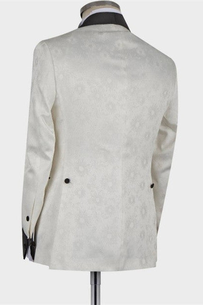 White Shawl Lapel Double Breasted Fashion Slim-Fit Wedding Groom Suit