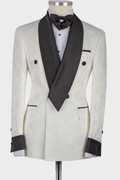 White Shawl Lapel Double Breasted Fashion Slim-Fit Wedding Groom Suit