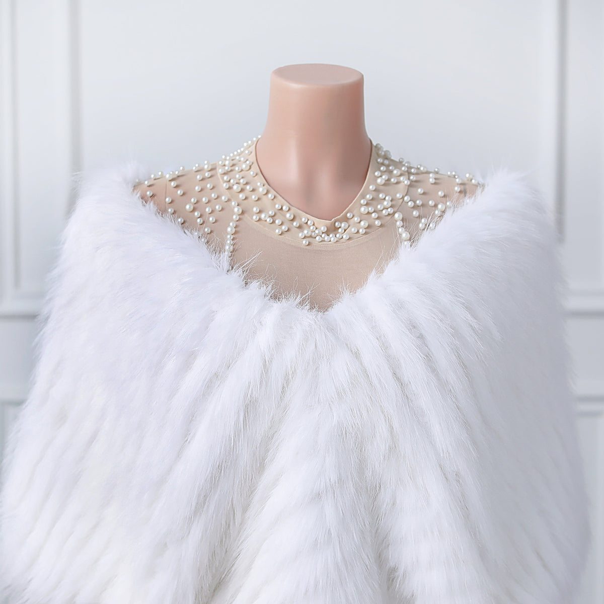 White V-neck Neckline Shawl Winter Wedding Shawl