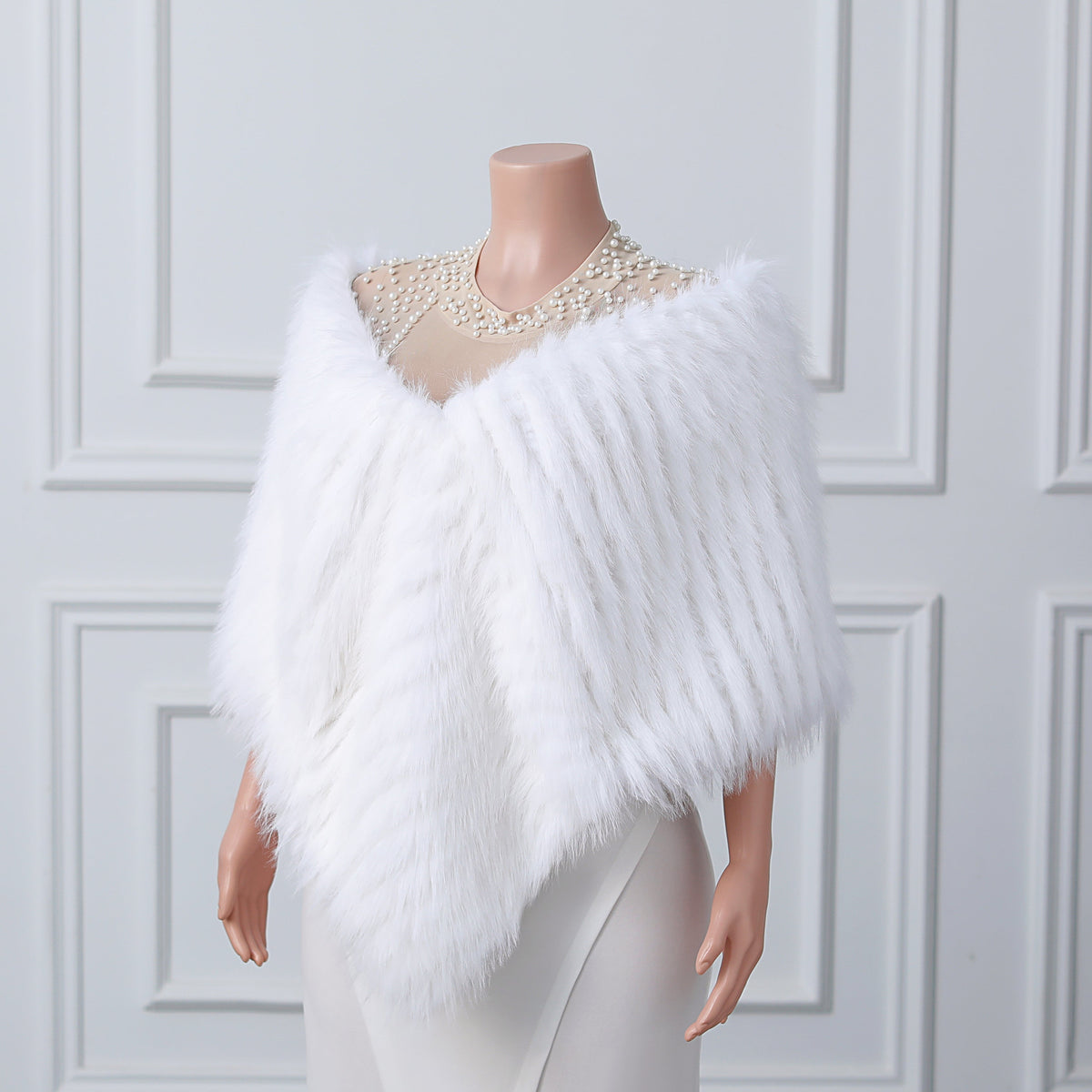 White V-neck Neckline Shawl Winter Wedding Shawl