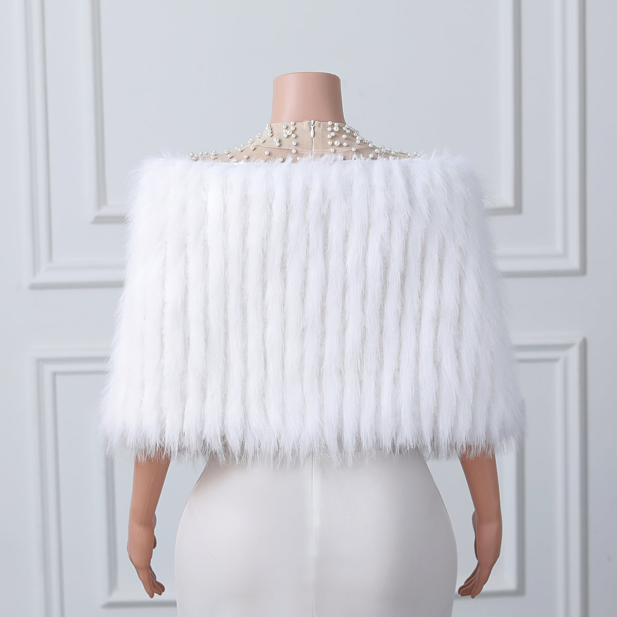 White V-neck Neckline Shawl Winter Wedding Shawl