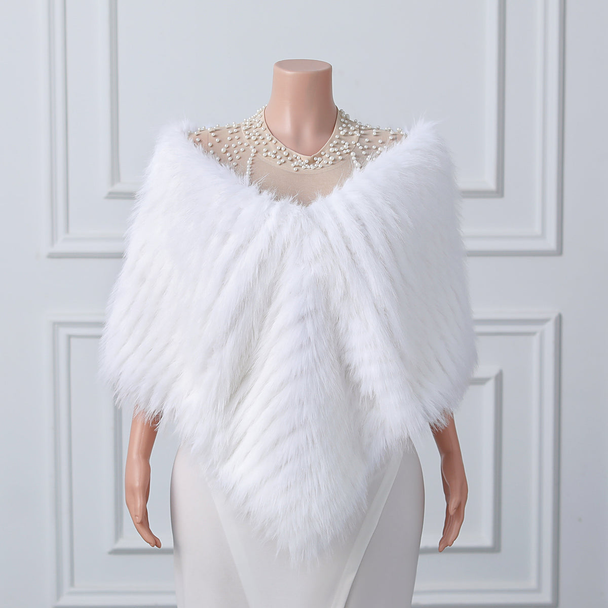 White V-neck Neckline Shawl Winter Wedding Shawl