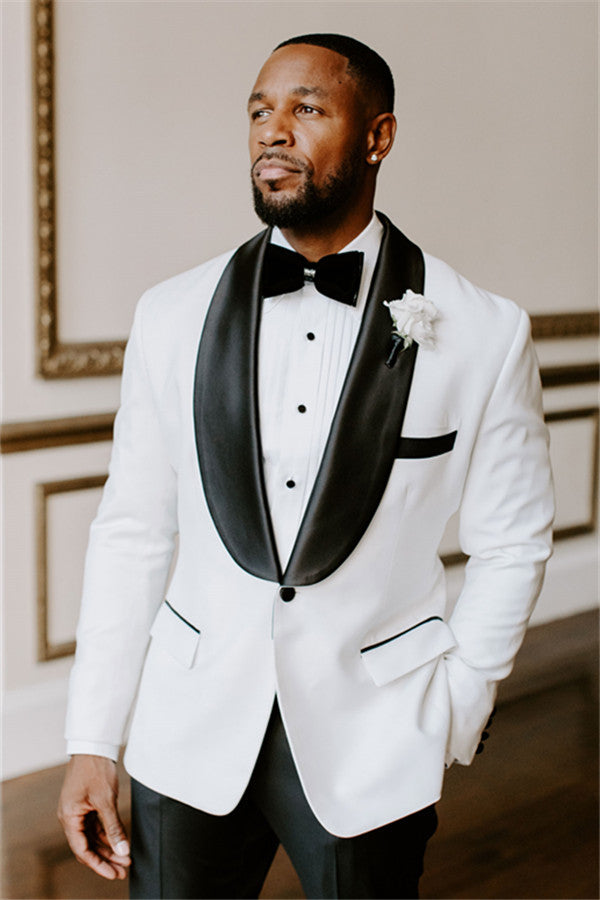 White Wedding Tuxedos Slim-Fit Suits For Men Groomsmen Suit Two Pieces Marriage Suits