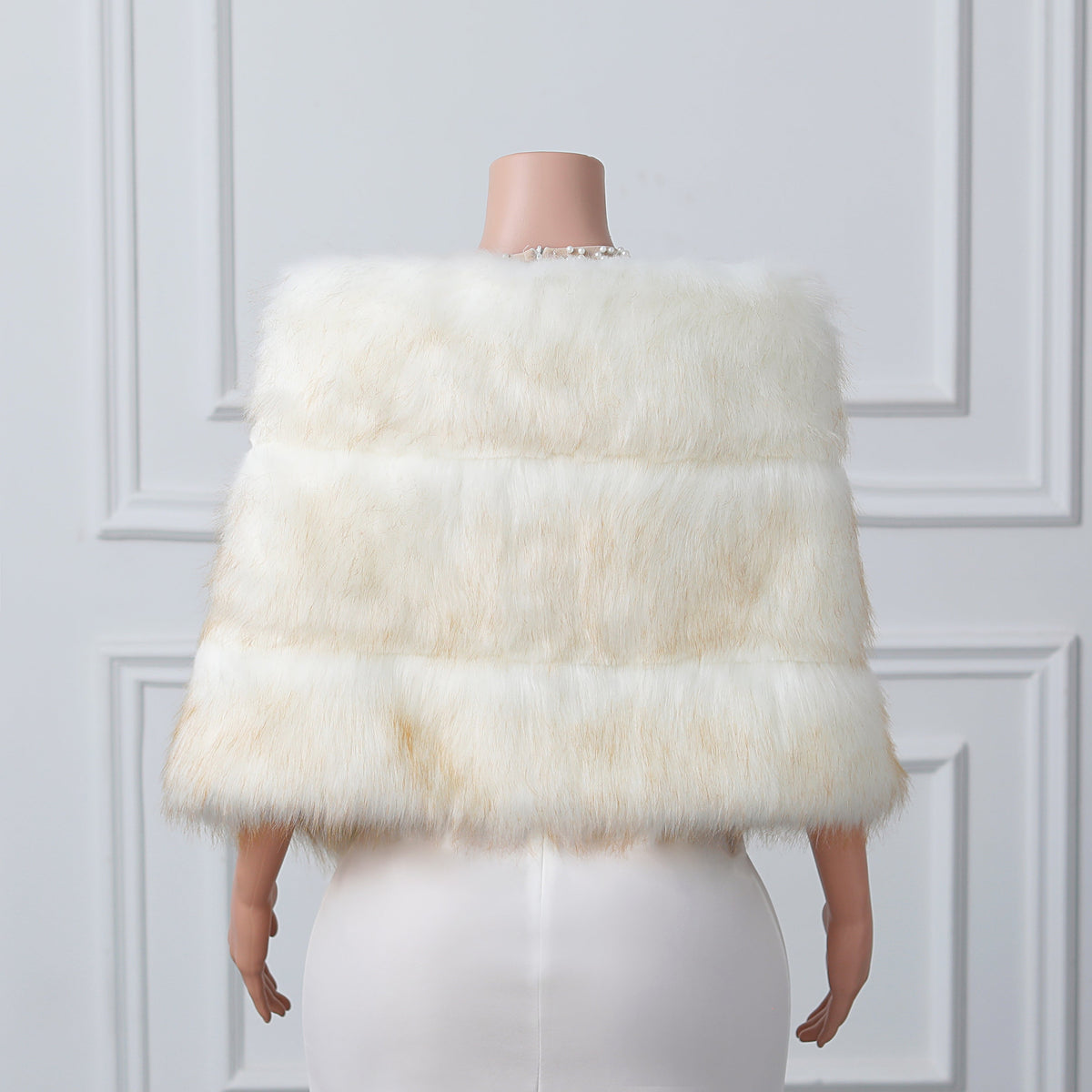 White Yellow Pointed High-Low Faux Fur Shawl