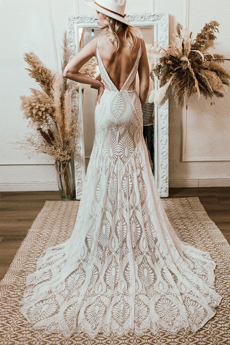 Willowby Bohemian Lace Wedding Dress Real Photo - View 7 | VelvetHem