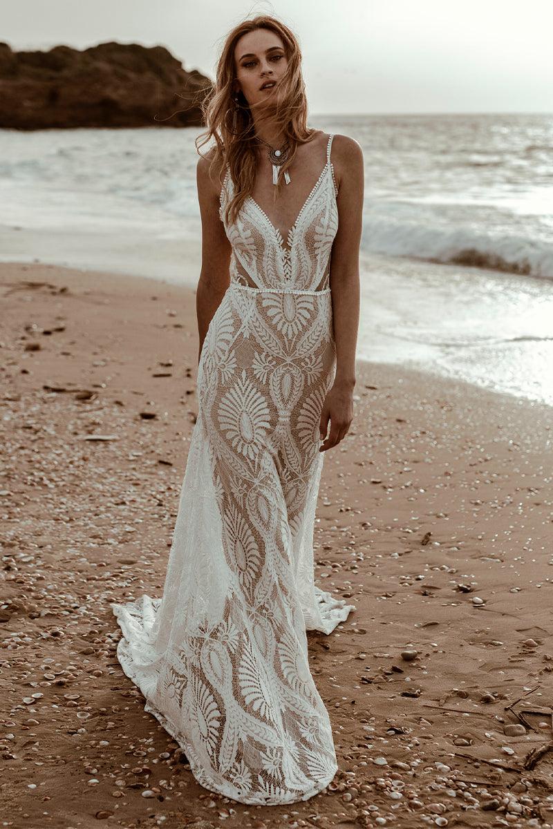 Willowby Bohemian Lace Wedding Dress Real Photo - VelvetHem