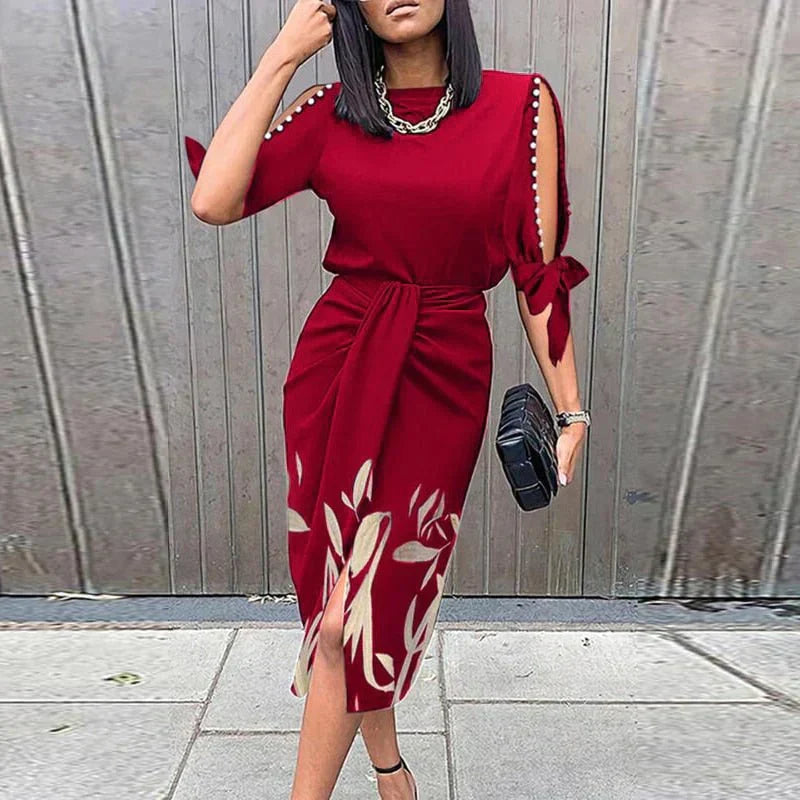 Jennifer Statement Fashion Dress with Floral Print Evening Wear Edit