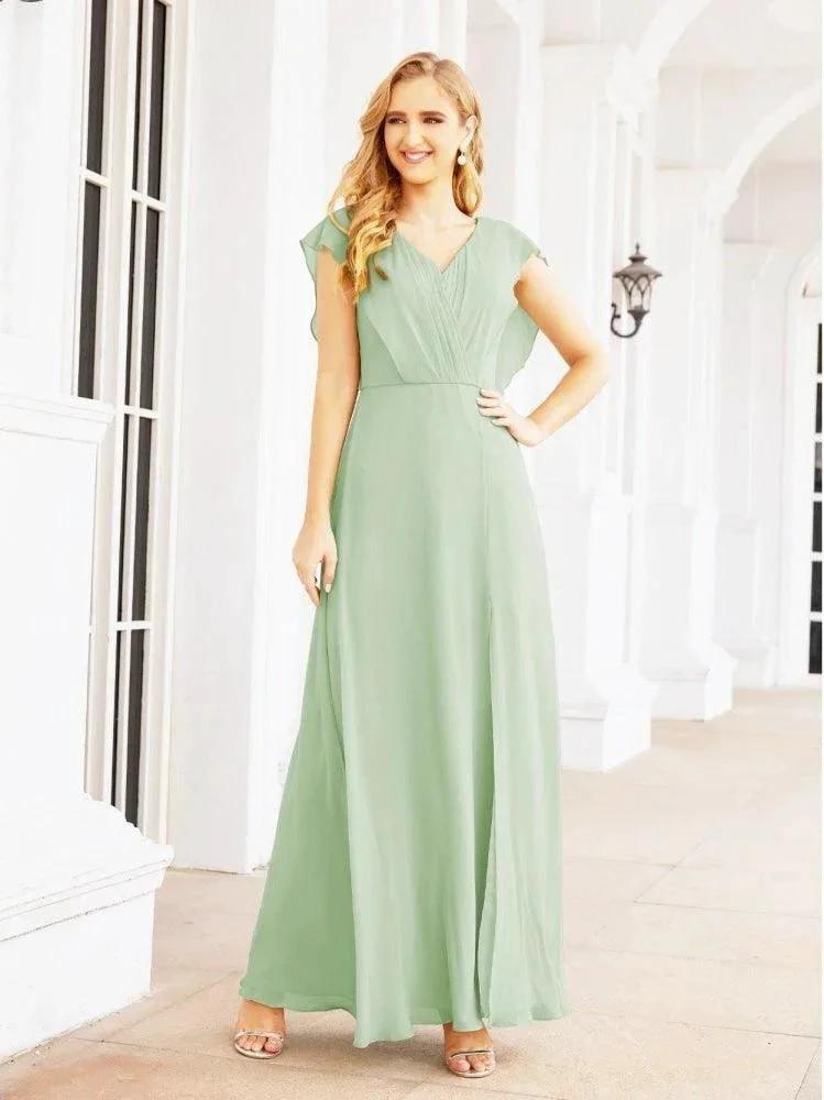 Women's Bridesmaid Dresses Chiffon Cape Formal Evening Party Prom Dress Open Back Gowns for Wedding Guests (ZD17019) - View 5 | VelvetHem