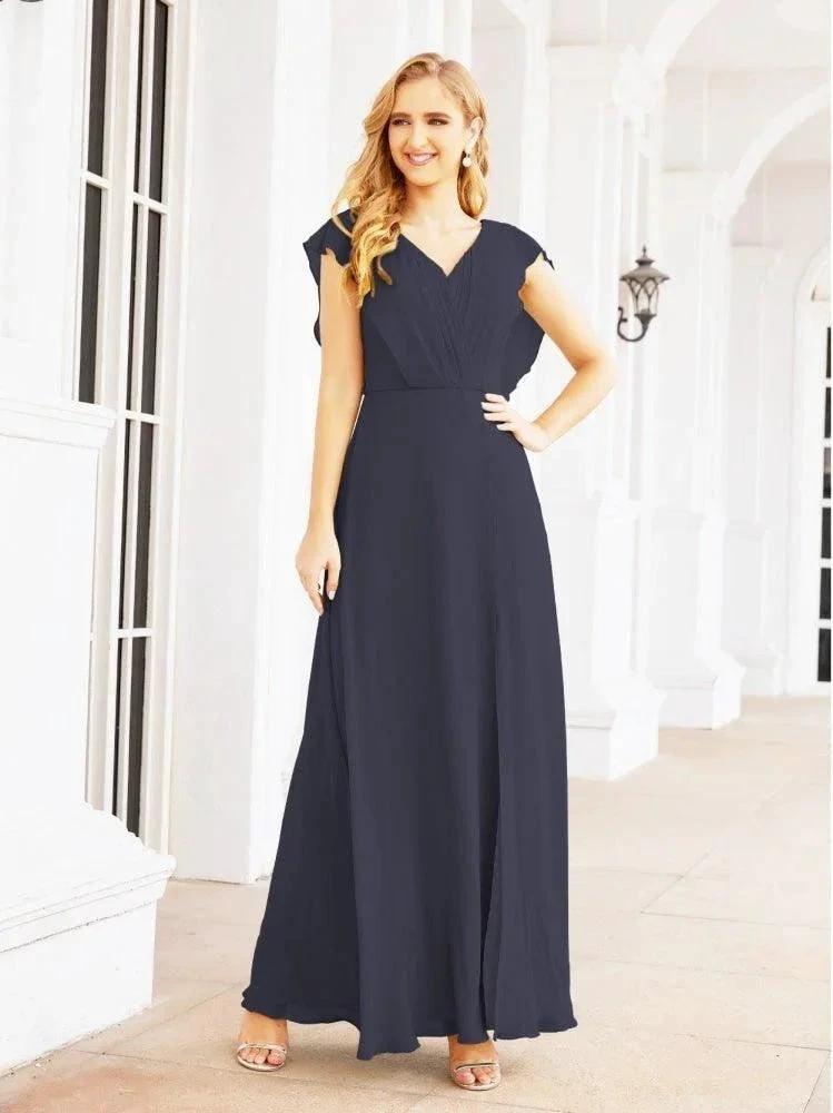Women's Bridesmaid Dresses Chiffon Cape Formal Evening Party Prom Dress Open Back Gowns for Wedding Guests SEA28058 by numbersea