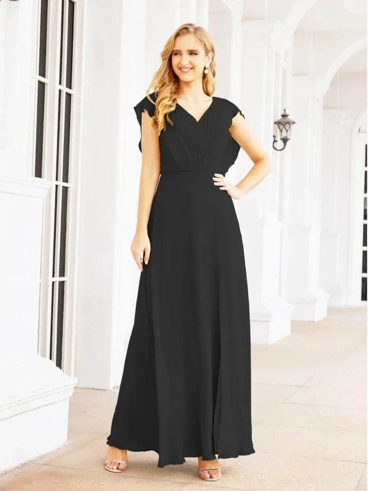 Women's Bridesmaid Dresses Chiffon Cape Formal Evening Party Prom Dress Open Back Gowns for Wedding Guests (ZD17019) - View 15 | VelvetHem