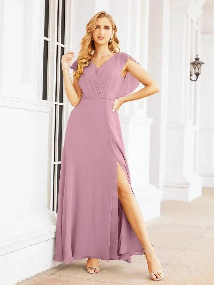 Women's Bridesmaid Dresses Chiffon Cape Formal Evening Party Prom Dress Open Back Gowns for Wedding Guests SEA28058 by numbersea