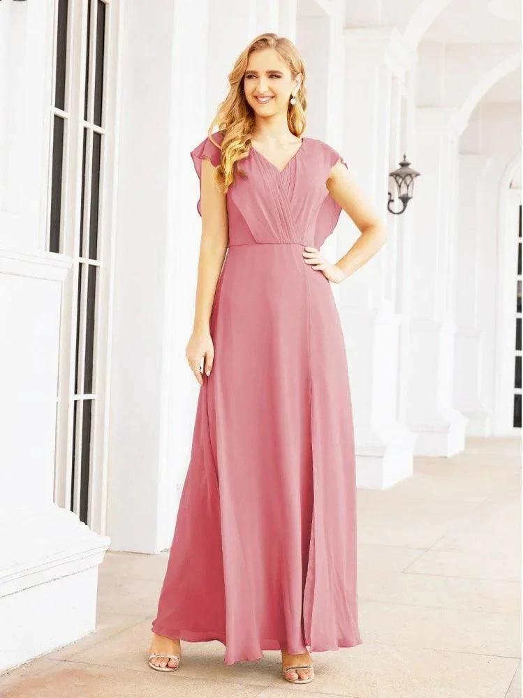 Women's Bridesmaid Dresses Chiffon Cape Formal Evening Party Prom Dress Open Back Gowns for Wedding Guests (ZD17019) - View 11 | VelvetHem