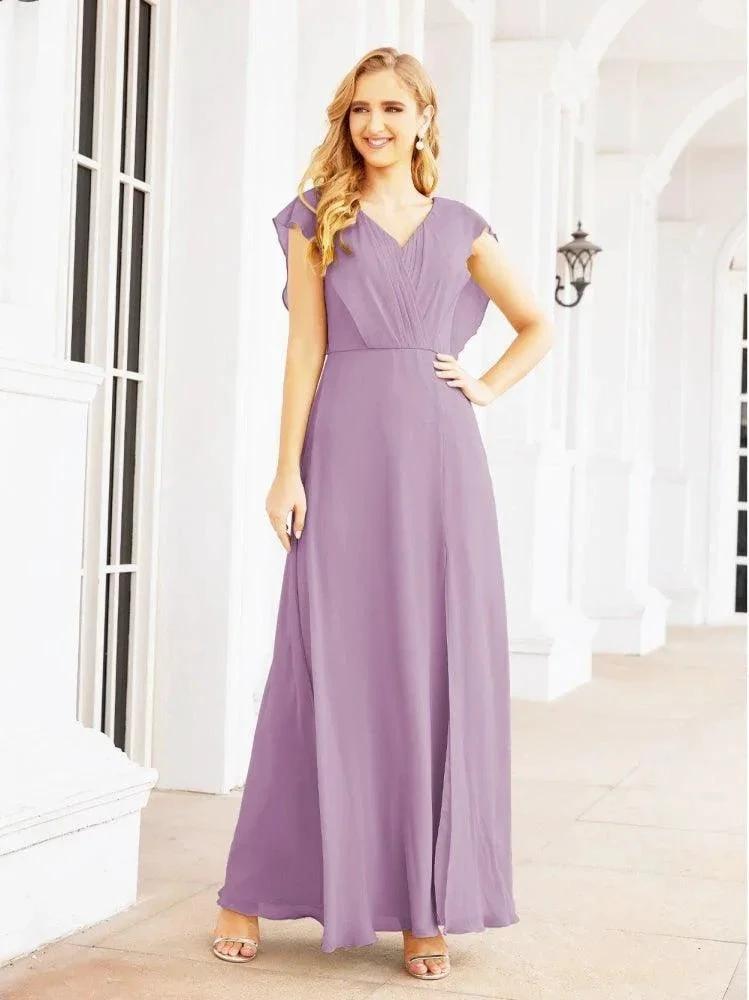 Women's Bridesmaid Dresses Chiffon Cape Formal Evening Party Prom Dress Open Back Gowns for Wedding Guests SEA28058 by numbersea
