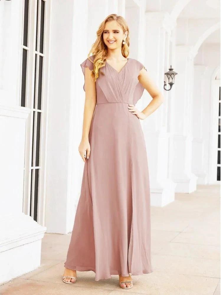 Women's Bridesmaid Dresses Chiffon Cape Formal Evening Party Prom Dress Open Back Gowns for Wedding Guests (ZD17019) - View 9 | VelvetHem