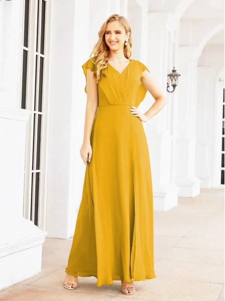Women's Bridesmaid Dresses Chiffon Cape Formal Evening Party Prom Dress Open Back Gowns for Wedding Guests SEA28058 by numbersea