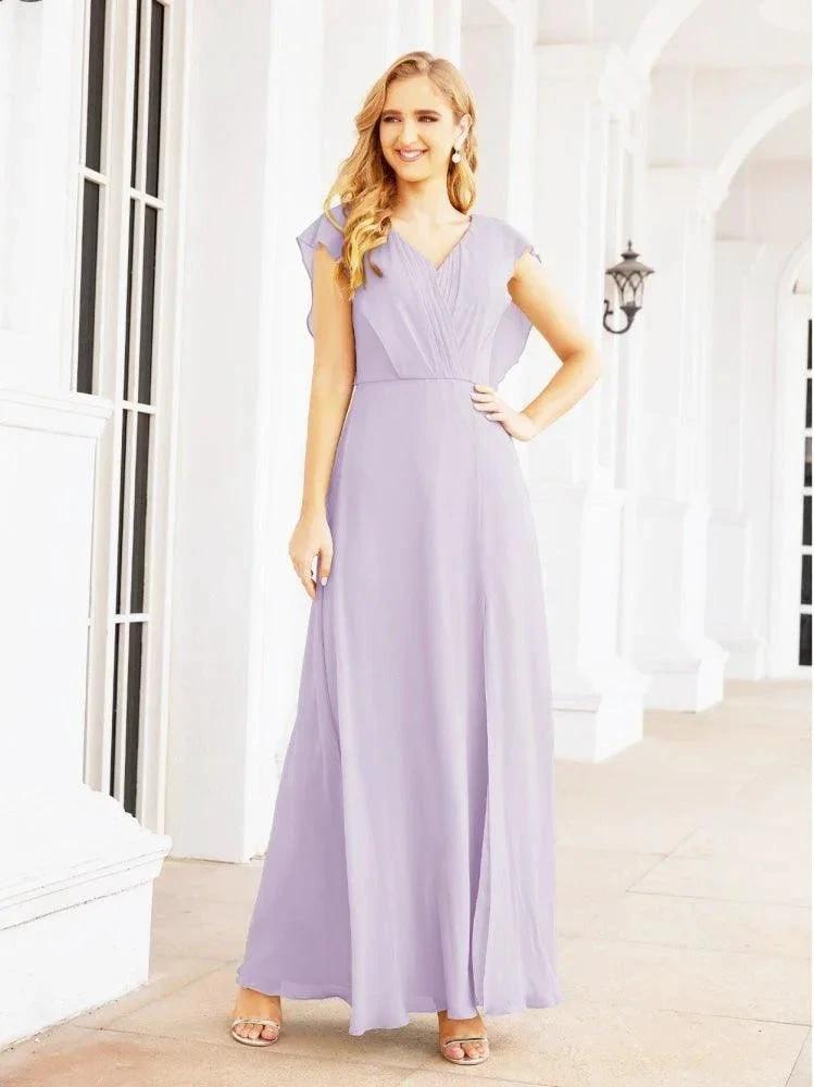 Women's Bridesmaid Dresses Chiffon Cape Formal Evening Party Prom Dress Open Back Gowns for Wedding Guests SEA28058 by numbersea