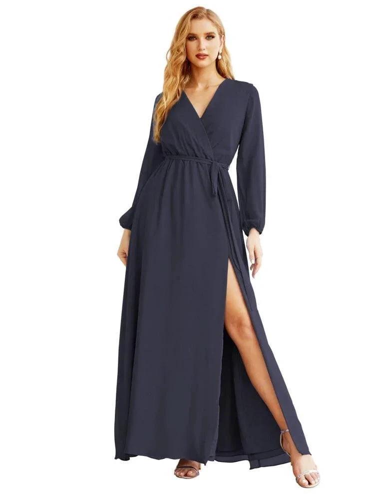 Women's Chiffon Bridesmaid Dress A line Long Sleeves Formal Evening Prom Gown for Wedding Guest SEA28032 by numbersea