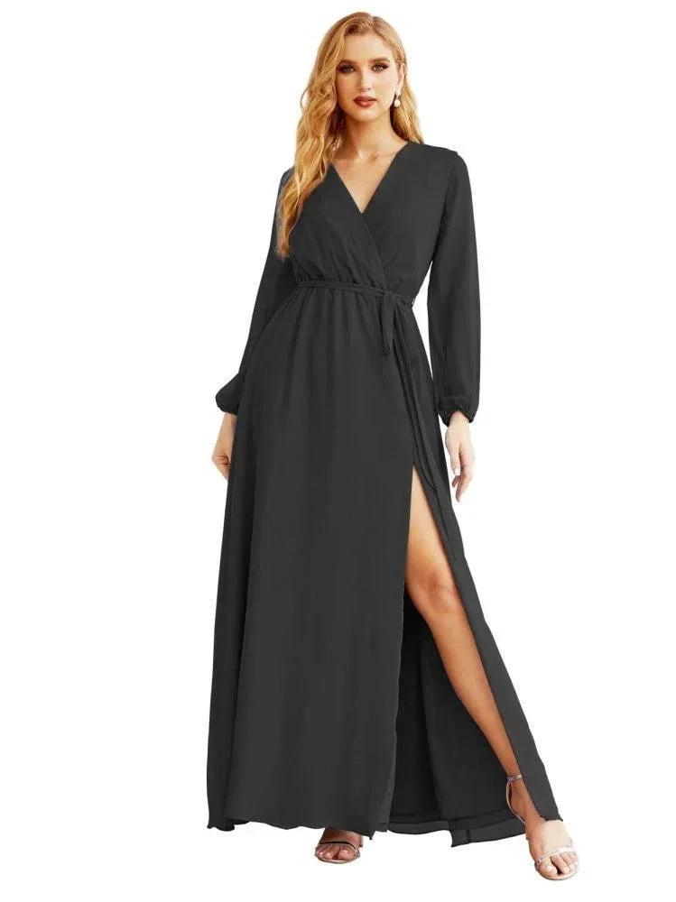 Women's Chiffon Bridesmaid Dress A line Long Sleeves Formal Evening Prom Gown for Wedding Guest (ZD17025) - View 15 | VelvetHem