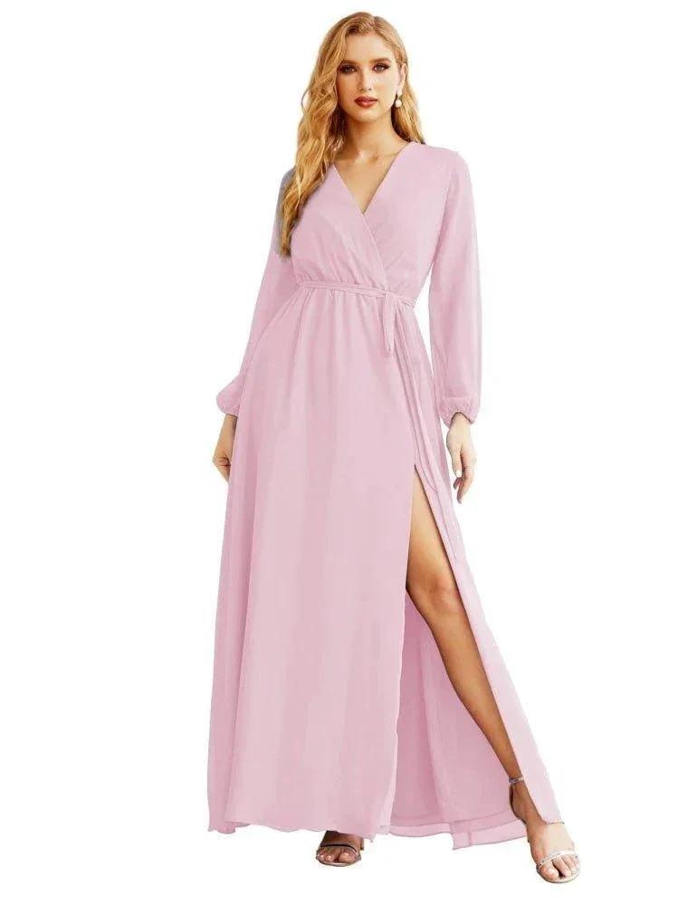 Women's Chiffon Bridesmaid Dress A line Long Sleeves Formal Evening Prom Gown for Wedding Guest SEA28032 by numbersea