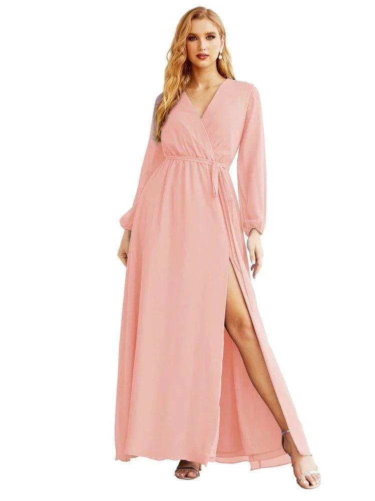 Women's Chiffon Bridesmaid Dress A line Long Sleeves Formal Evening Prom Gown for Wedding Guest SEA28032 by numbersea
