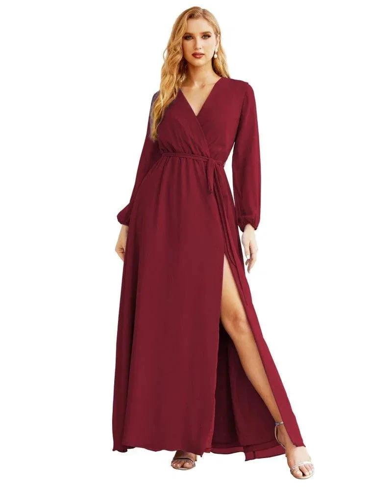 Women's Chiffon Bridesmaid Dress A line Long Sleeves Formal Evening Prom Gown for Wedding Guest SEA28032 by numbersea