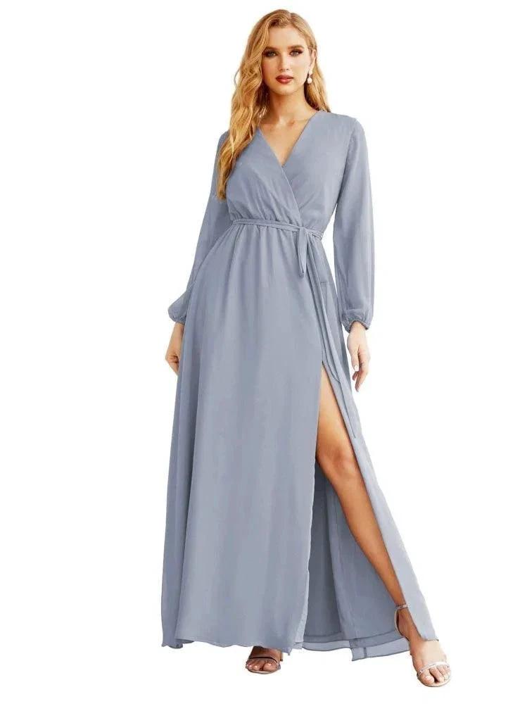 Women's Chiffon Bridesmaid Dress A line Long Sleeves Formal Evening Prom Gown for Wedding Guest SEA28032 by numbersea