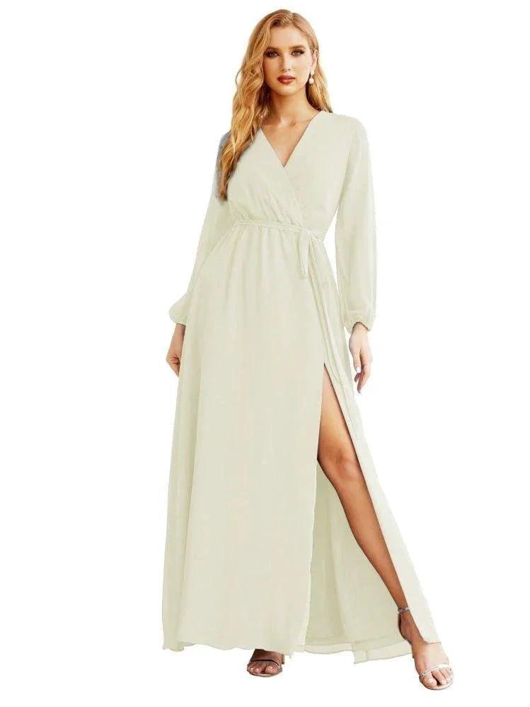 Women's Chiffon Bridesmaid Dress A line Long Sleeves Formal Evening Prom Gown for Wedding Guest SEA28032 by numbersea