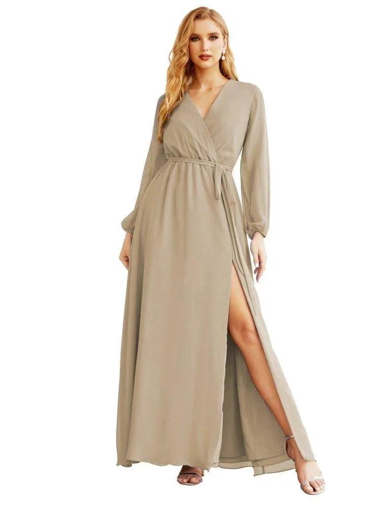 Women's Chiffon Bridesmaid Dress A line Long Sleeves Formal Evening Prom Gown for Wedding Guest SEA28032 by numbersea