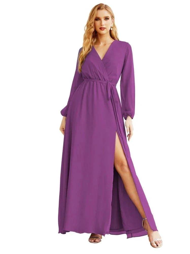 Women's Chiffon Bridesmaid Dress A line Long Sleeves Formal Evening Prom Gown for Wedding Guest SEA28032 by numbersea