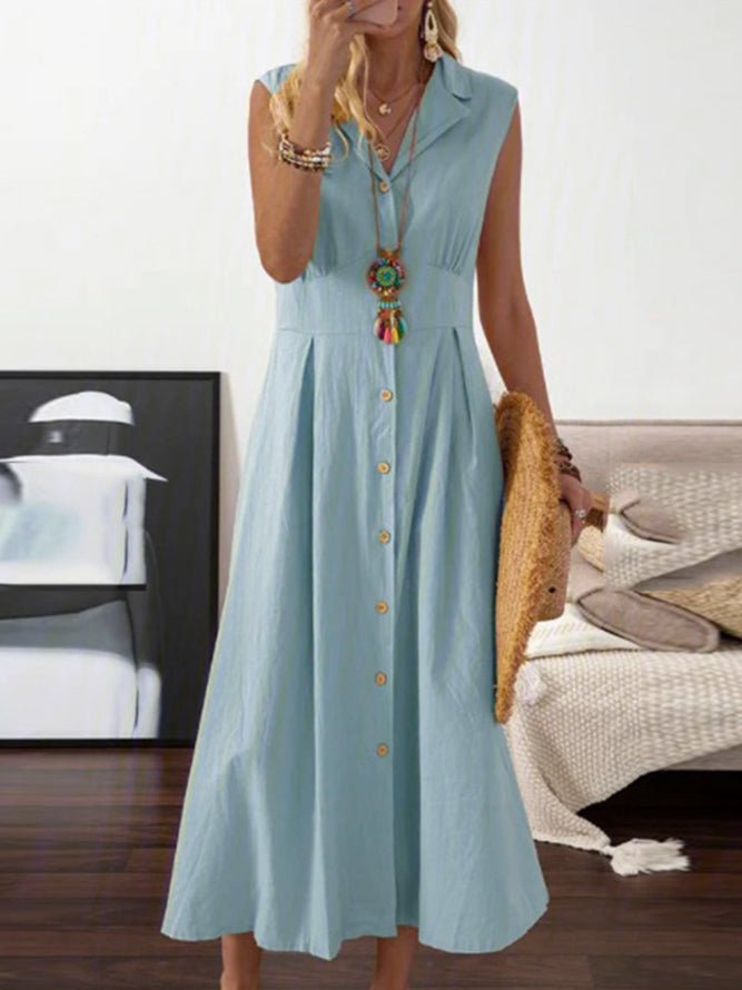 Lapel Vintage Button Sleeveless Dress Ins Street