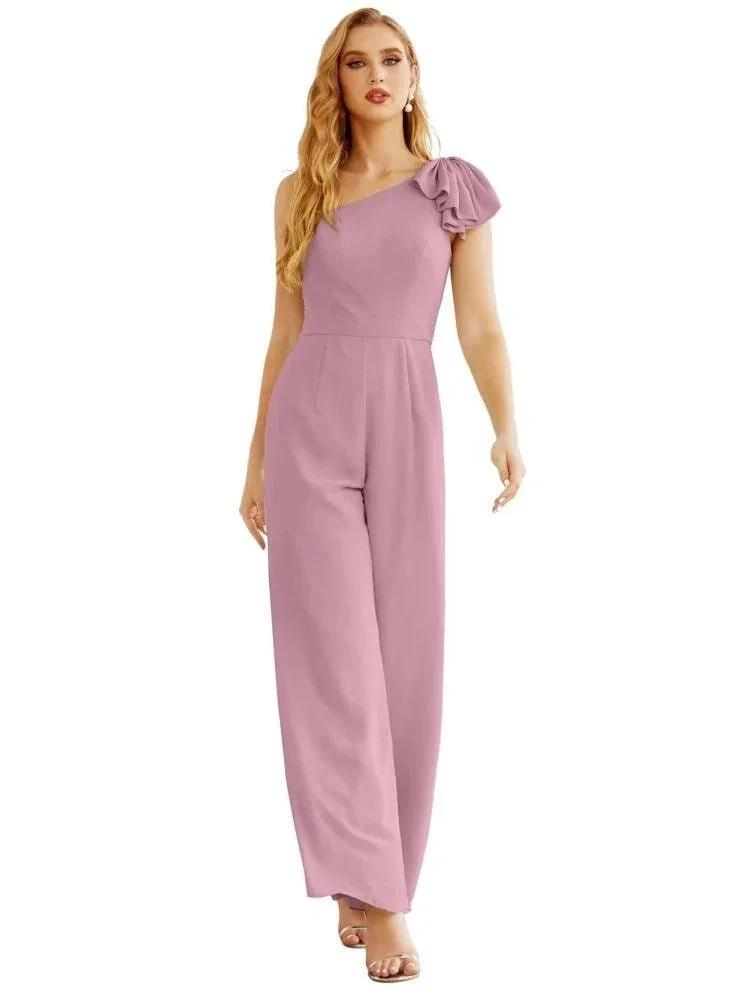 Women's One Shoulder Chiffon Long Jumpsuit Formal Evening Dress Long Bridesmaid Dresses Pants Wedding Party SEA28034 by numbersea