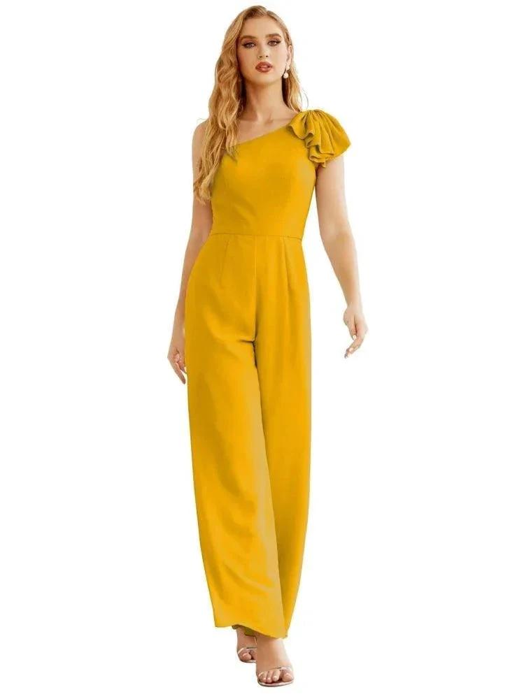 Women's One Shoulder Chiffon Long Jumpsuit Formal Evening Dress Long Bridesmaid Dresses Pants Wedding Party SEA28034 by numbersea
