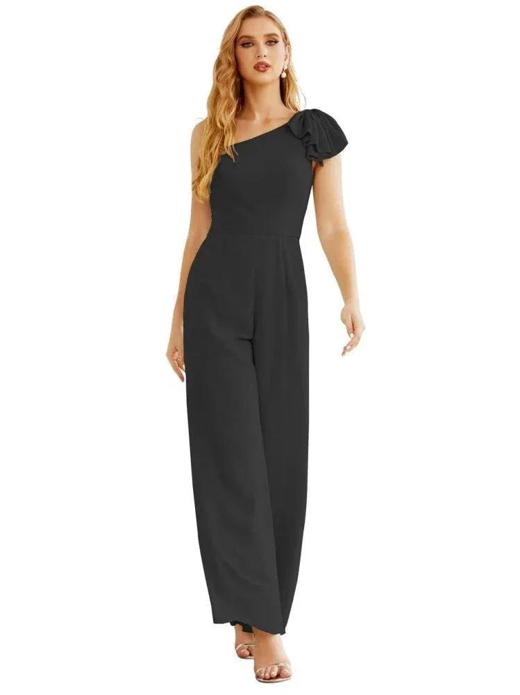 Women's One Shoulder Chiffon Long Jumpsuit Formal Evening Dress Long Bridesmaid Dresses Pants Wedding Party SEA28034 by numbersea