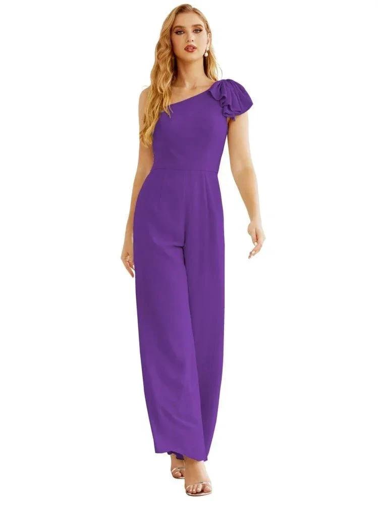 Women's One Shoulder Chiffon Long Jumpsuit Formal Evening Dress Long Bridesmaid Dresses Pants Wedding Party SEA28034 by numbersea
