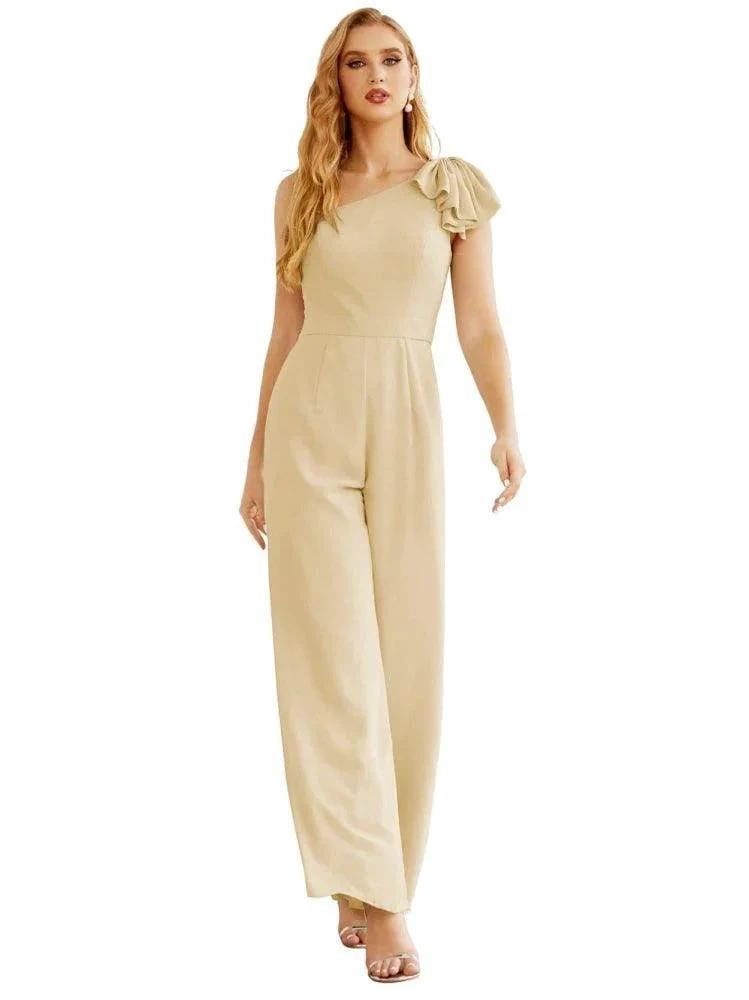 Women's One Shoulder Chiffon Long Jumpsuit Formal Evening Dress Long Bridesmaid Dresses Pants Wedding Party SEA28034 by numbersea