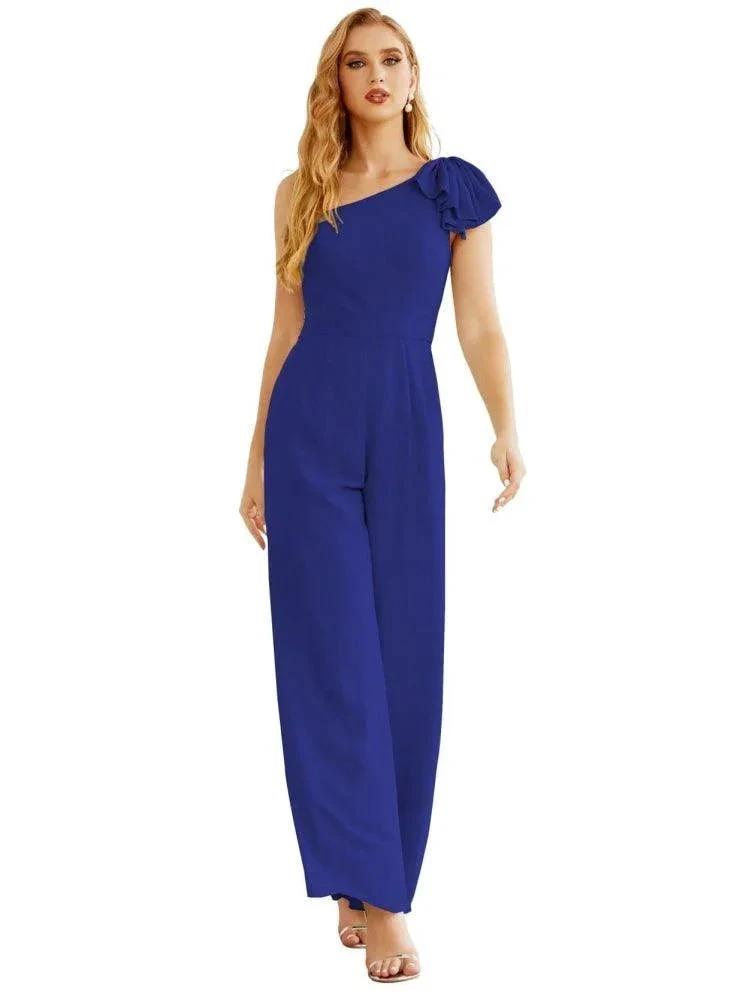 Women's One Shoulder Chiffon Long Jumpsuit Formal Evening Dress Long Bridesmaid Dresses Pants Wedding Party SEA28034 by numbersea