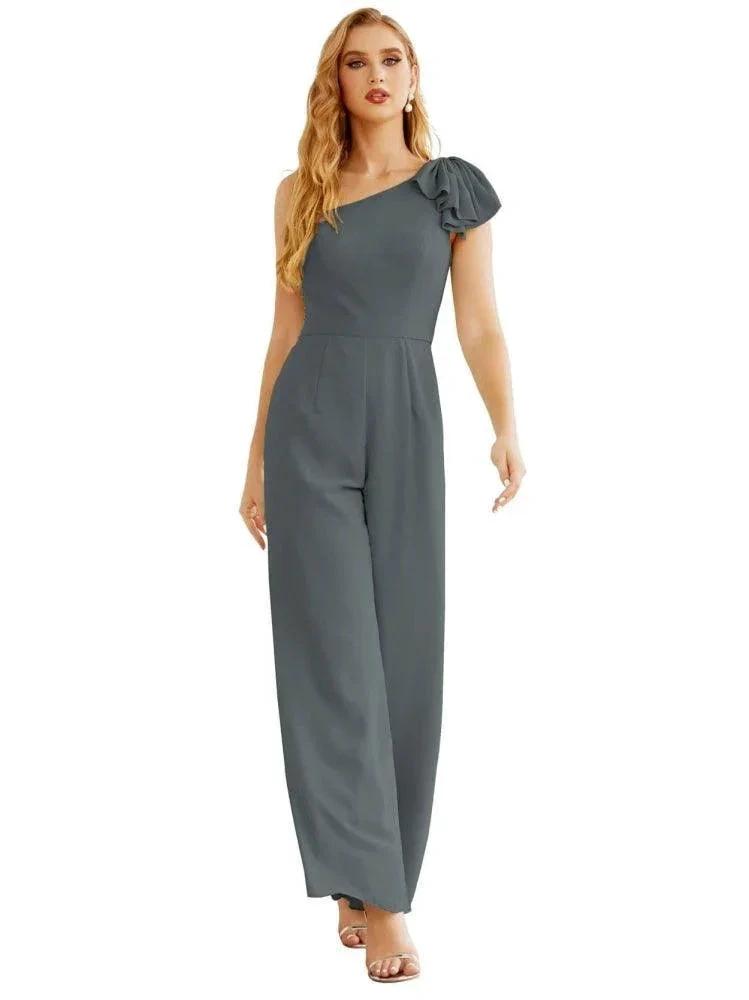 Women's One Shoulder Chiffon Long Jumpsuit Formal Evening Dress Long Bridesmaid Dresses Pants Wedding Party SEA28034 by numbersea