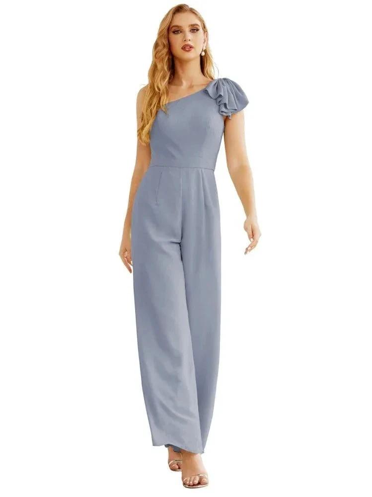 Women's One Shoulder Chiffon Long Jumpsuit Formal Evening Dress Long Bridesmaid Dresses Pants Wedding Party SEA28034 by numbersea