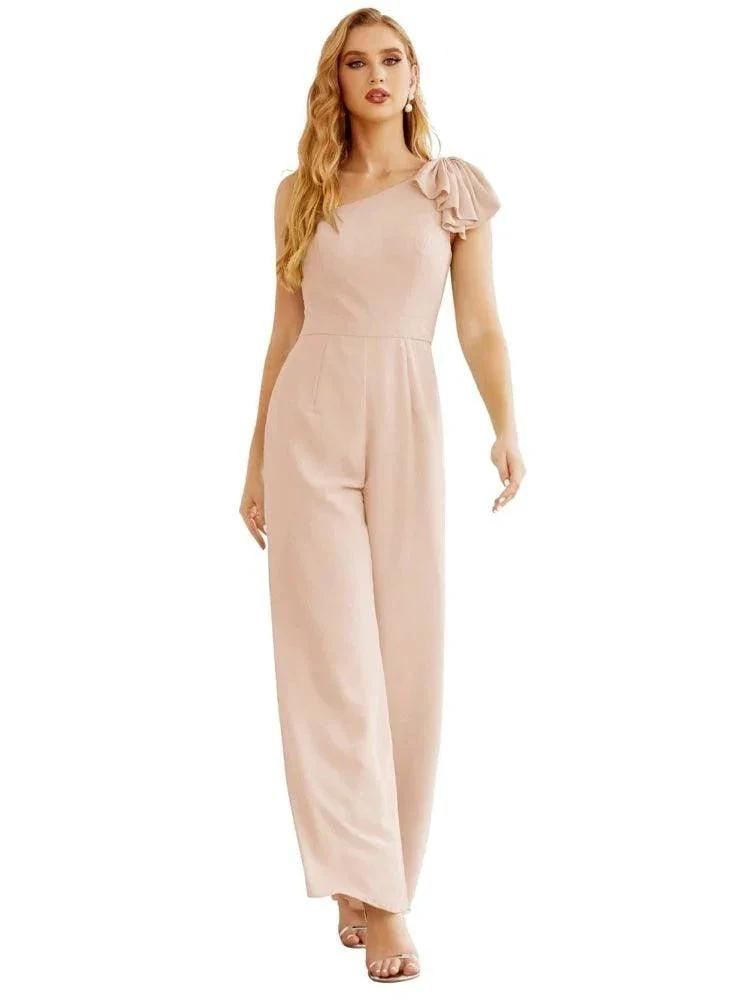Women's One Shoulder Chiffon Long Jumpsuit Formal Evening Dress Long Bridesmaid Dresses Pants Wedding Party SEA28034 by numbersea