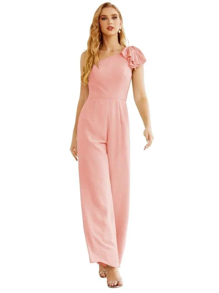 Women's One Shoulder Chiffon Long Jumpsuit Formal Evening Dress Long Bridesmaid Dresses Pants Wedding Party SEA28034 by numbersea