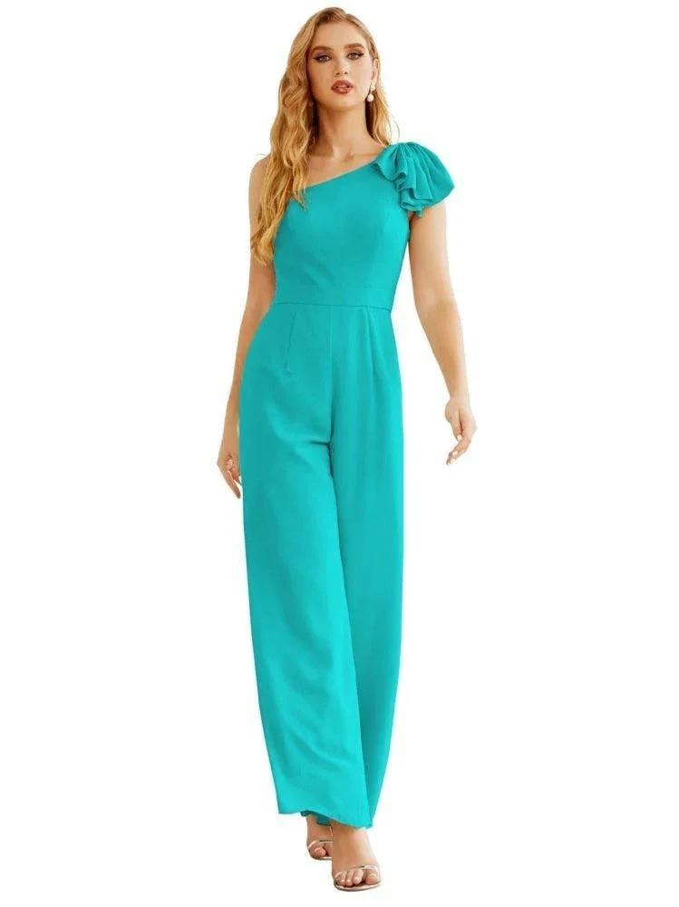 Women's One Shoulder Chiffon Long Jumpsuit Formal Evening Dress Long Bridesmaid Dresses Pants Wedding Party SEA28034 by numbersea