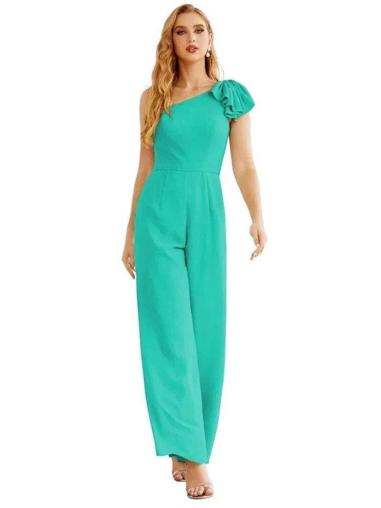 Women's One Shoulder Chiffon Long Jumpsuit Formal Evening Dress Long Bridesmaid Dresses Pants Wedding Party SEA28034 by numbersea