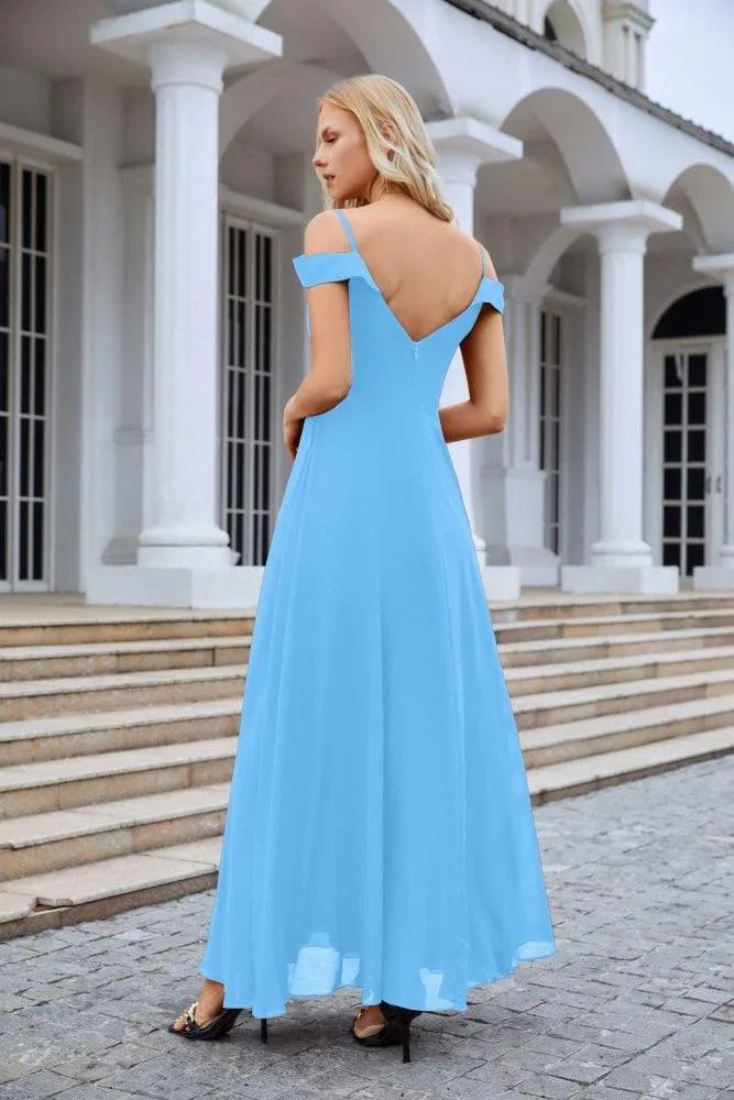 Women's thin strap off the shoulder bridesmaid mopping the floor evening dress 28093 (ZD17015)