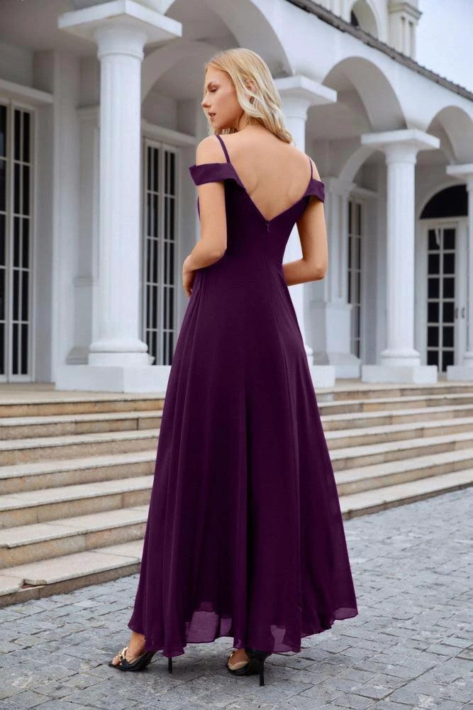 Women's thin strap off the shoulder bridesmaid mopping the floor evening dress 28093 (ZD17015)