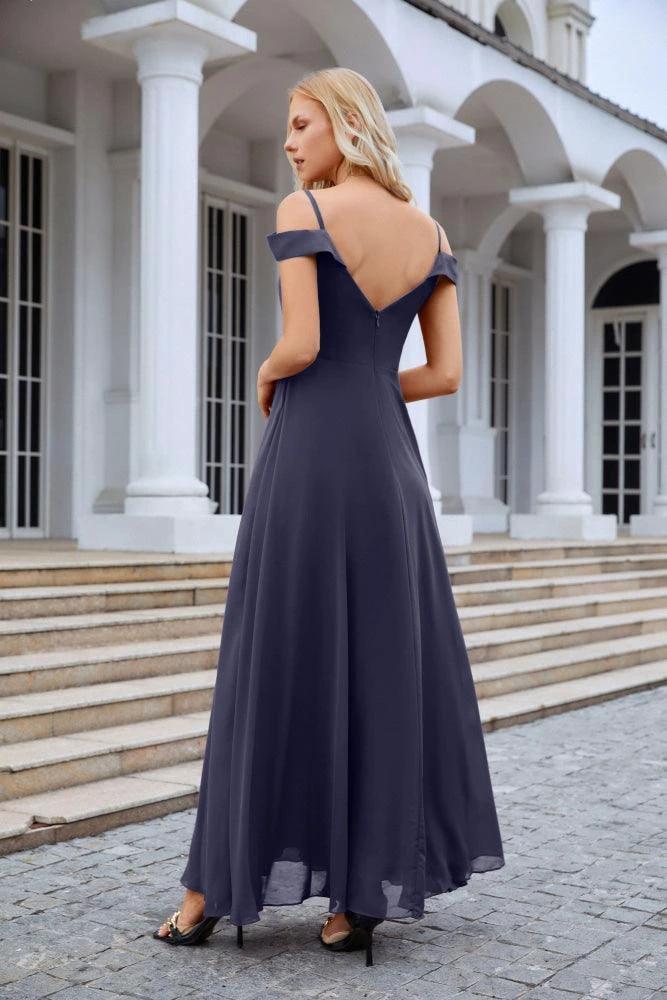 Women's thin strap off the shoulder bridesmaid mopping the floor evening dress 28093 (ZD17015)