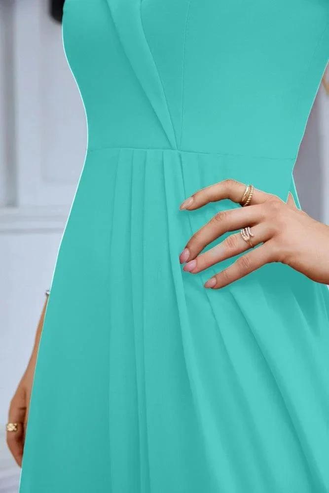 Women's thin strap off the shoulder bridesmaid mopping the floor evening dress 28093 (ZD17015)