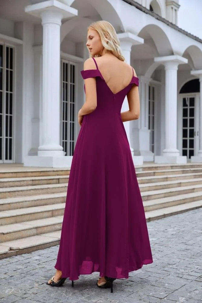 Women's thin strap off the shoulder bridesmaid mopping the floor evening dress 28093 (ZD17015)