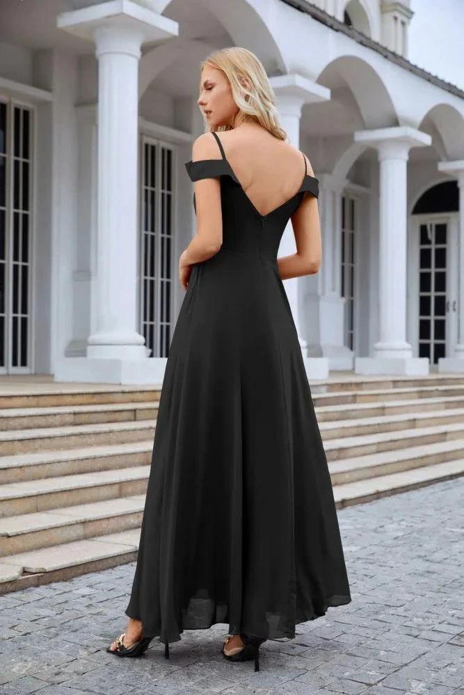 Women's thin strap off the shoulder bridesmaid mopping the floor evening dress 28093 (ZD17015)