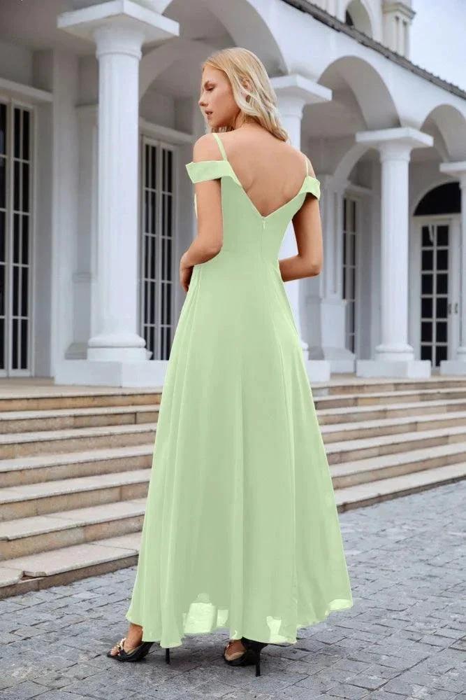 Women's thin strap off the shoulder bridesmaid mopping the floor evening dress 28093 (ZD17015)