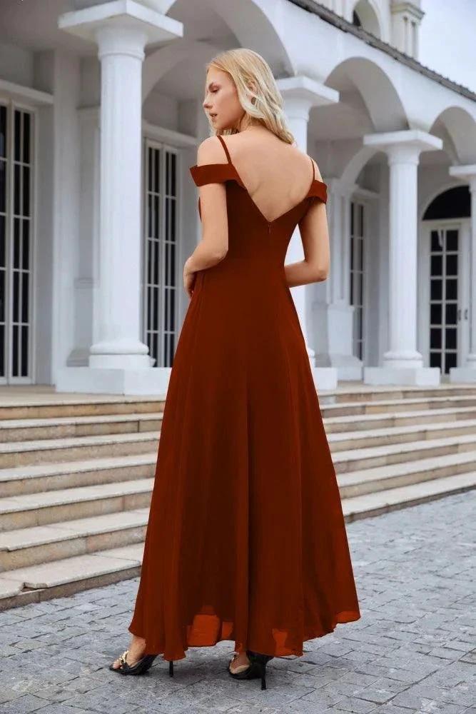Women's thin strap off the shoulder bridesmaid mopping the floor evening dress 28093 (ZD17015)